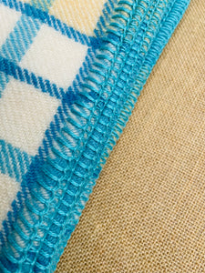 Turquoise & Butter SINGLE Pure New Zealand Wool Blanket.