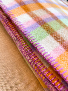 Thick Multi-colour Check KING SINGLE Pure New Zealand Wool Blanket.