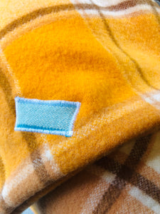 Gold Check SINGLE bright with two patch repair. Disco Fever!! - Fresh Retro Love NZ Wool Blankets