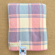 Sweet Pink & Blue Plaid Thick SINGLE New Zealand Wool Blanket