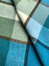 Load image into Gallery viewer, Deep Sea Turquoise &amp; Sage TRAVEL RUG -  New Zealand Wool Blanket - Fresh Retro Love NZ Wool Blankets
