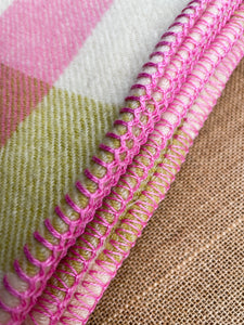 Pretty Olive, Pink and Cream Large THROW New Zealand Wool Blanket