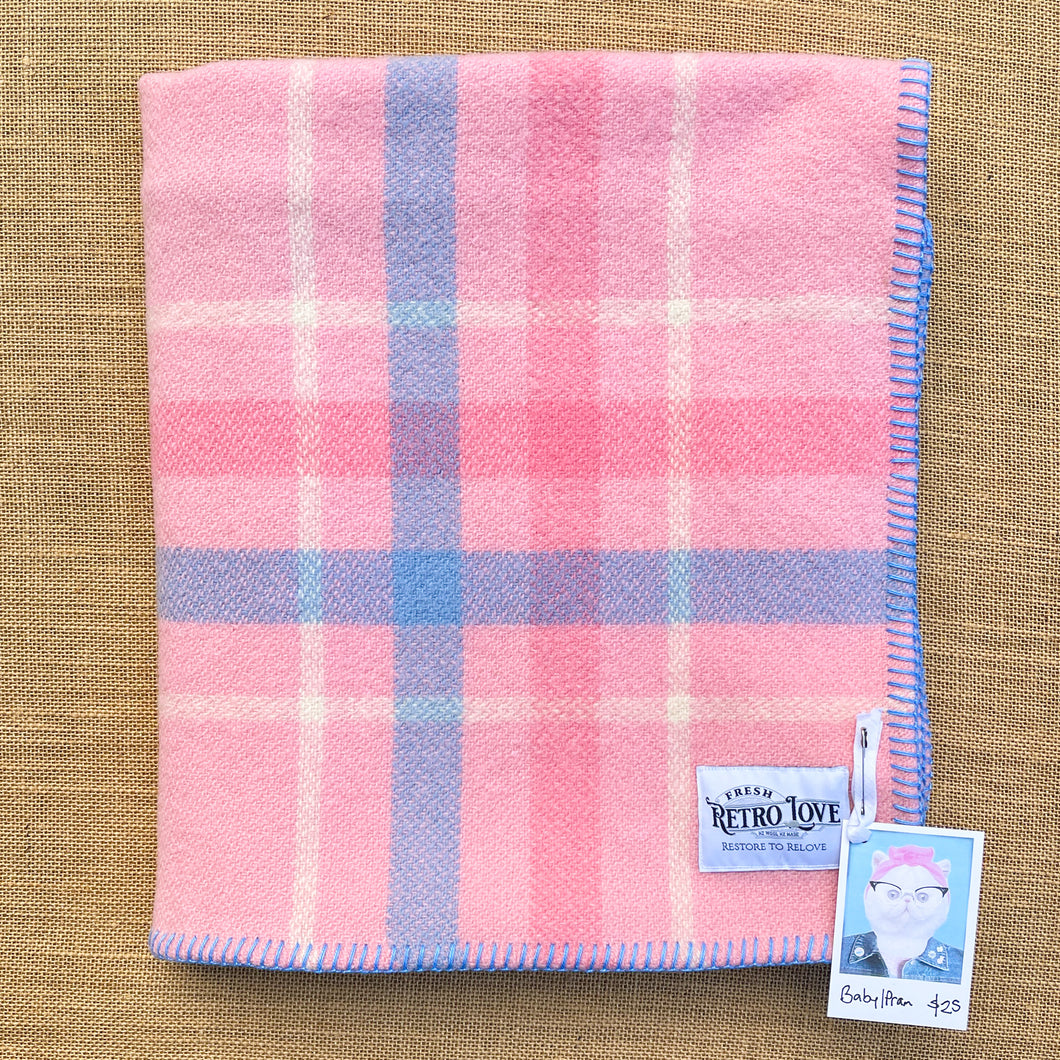 Pretty Pink & Blue BABY/PRAM/Small KNEE Pure New Zealand Wool Blanket