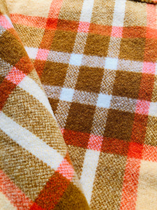 Retro Gold, Olive and Orange Extra Long SINGLE 100% NZ Wool Blanket - Fresh Retro Love NZ Wool Blankets