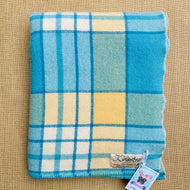 Turquoise & Butter SINGLE Pure New Zealand Wool Blanket.