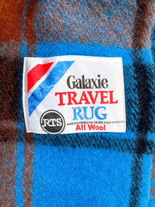 Vibrant Blue, Black and Brick TRAVEL RUG New Zealand Wool