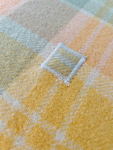 Load image into Gallery viewer, Light Citrus Gold, Melon, Sage &amp; Cream Check DOUBLE Pure Wool Blanket.
