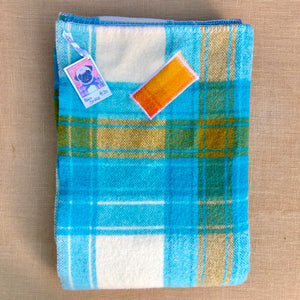 Retro Turquoise SINGLE super thick with patch repair - Fresh Retro Love NZ Wool Blankets