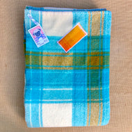 Retro Turquoise SINGLE super thick with patch repair - Fresh Retro Love NZ Wool Blankets
