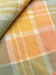 Light Citrus Gold, Melon, Sage & Cream Check DOUBLE Pure Wool Blanket.