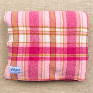 Vibrant Fuschia Pink & Olive DOUBLE Extra Long NZ Wool blanket