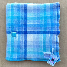 Load image into Gallery viewer, Bright and Fun Turquoise Check  THROW/SMALL SINGLE New Zealand Wool blanket
