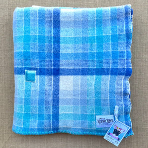 Bright and Fun Turquoise Check  THROW/SMALL SINGLE New Zealand Wool blanket