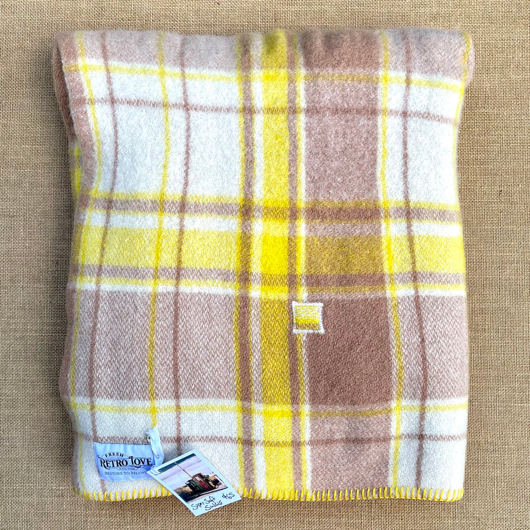 Super Soft Lemon & Taupe SINGLE New Zealand Wool Blanket
