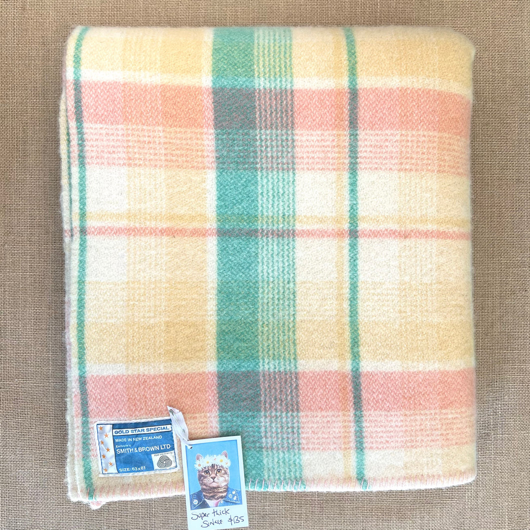 Sensational Pastel SINGLE Pure Wool Blanket. Extra Thick!