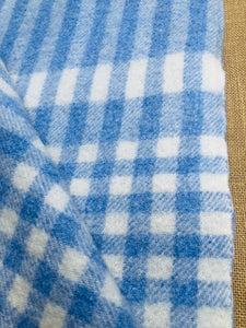 Soft Blue Check SINGLE Wool Blanket with Heart Repair - Fresh Retro Love NZ Wool Blankets