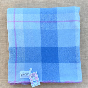 Blue & Magenta large check KING SINGLE Pure New Zealand Wool Blanket.