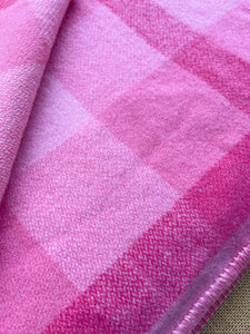 Coral Pink Check DOUBLE Pure New Zealand Wool Blanket.