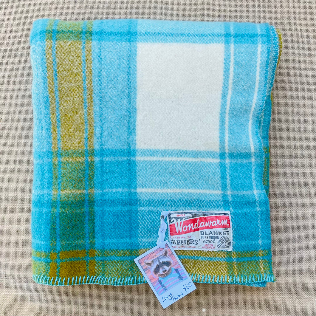 Bright Retro Turquoise THROW New Zealand Wool Blanket