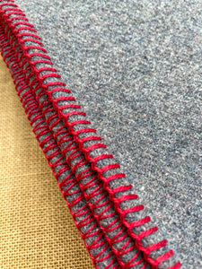 Grey Army Blanket SINGLE  NZ Wool Blanket with Red Stripe