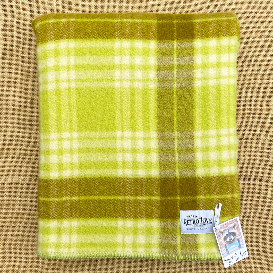 Super Bright Retro Greens & Olive SINGLE New Zealand Wool Blanket
