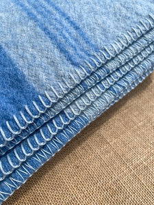 Blue & Cream Extra Thick with Unique Edge SINGLE NZ Wool Blanket