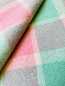 Soft Pastel Mint and Pink KING SINGLE Pure NZ Wool Blanket