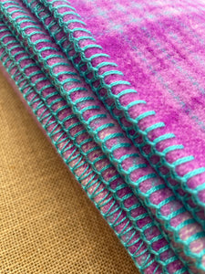 Extra Thick Fuchsia & Turquoise QUEEN New Zealand Wool Blanket