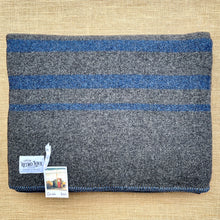 Load image into Gallery viewer, Soft Grey Army Blanket DOUBLE with Blue Stripe New Zealand Wool Blanket
