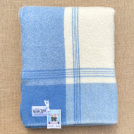 Blue & Cream Extra Thick with Unique Edge SINGLE NZ Wool Blanket