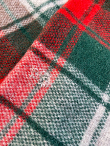 Rustic Green & Red TRAVEL RUG Pure Wool Blanket