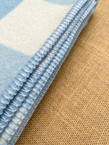 Thick Blue & Cream Check THROW New Zealand Wool Blanket **BARGAIN BLANKET**