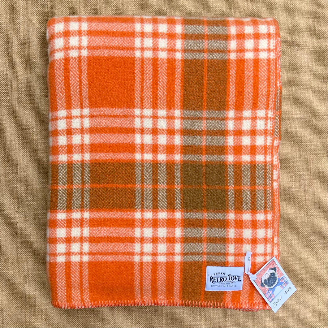 Retro Orange & Olive SINGLE NZ Wool blanket