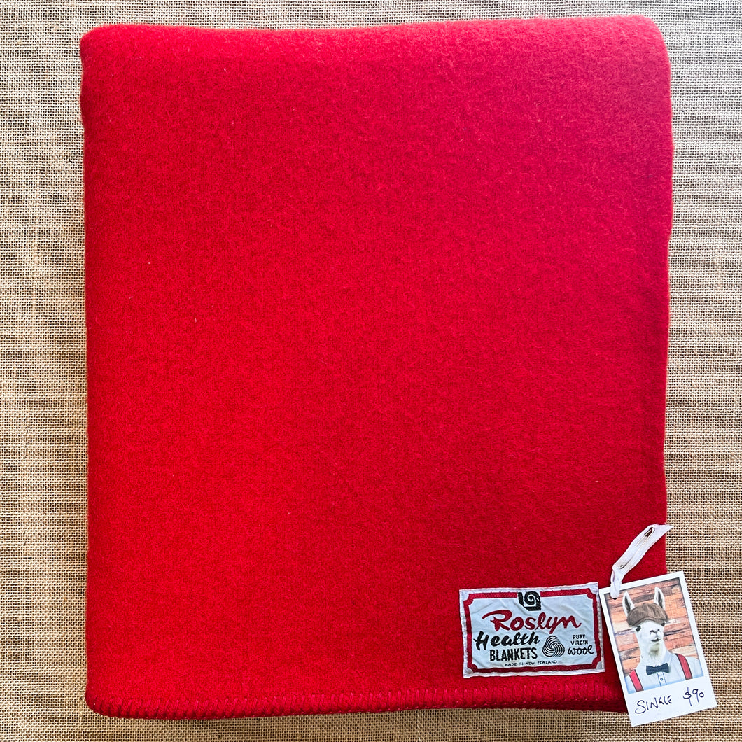 Firetruck Red SINGLE Roslyn Woollen Mills NZ Wool Blanket