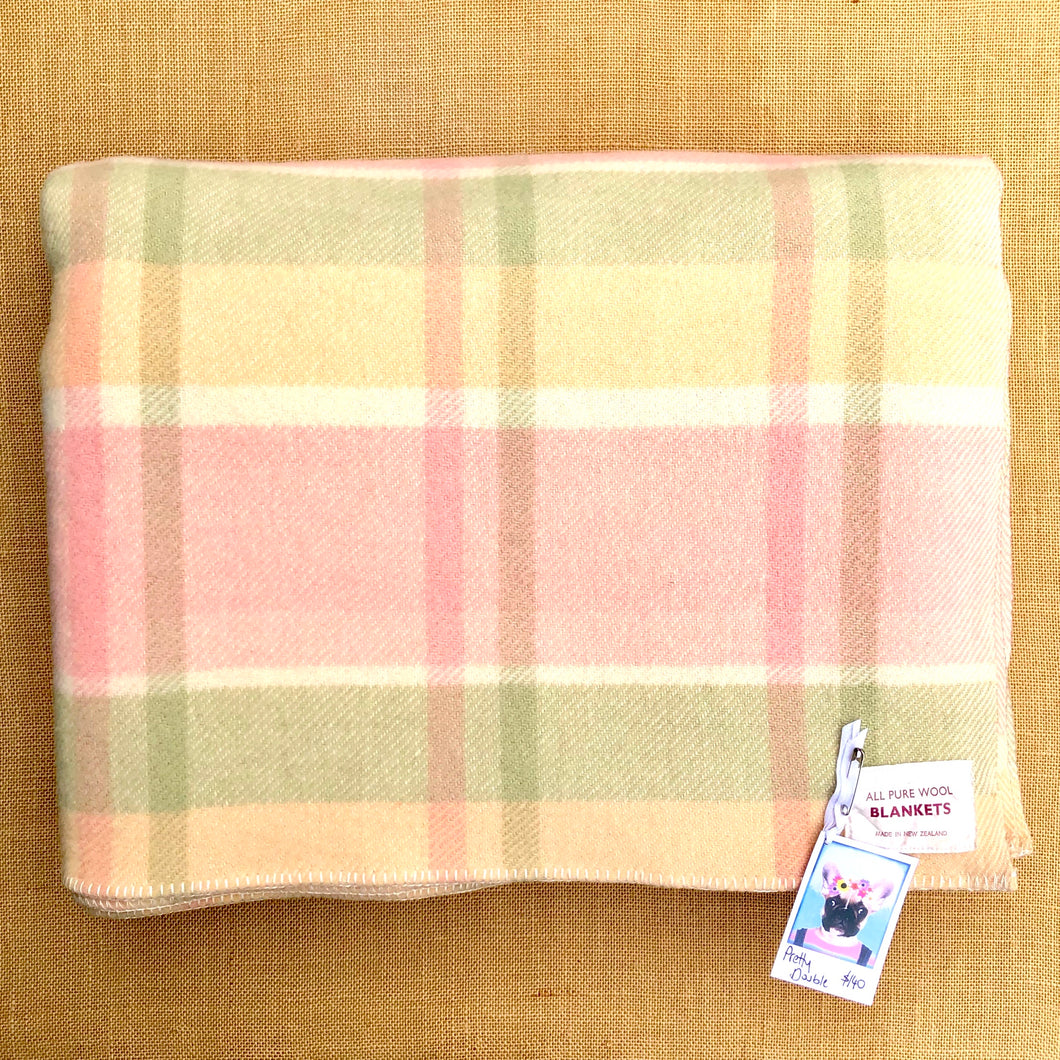 Sorbet Pastel Lightweight Check DOUBLE Wool Blanket - Fresh Retro Love NZ Wool Blankets