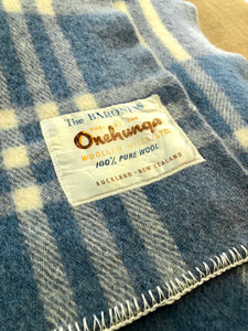 Thick & Soft Blue Check SINGLE Wool Blanket - Baroness Onehunga Woollen Mills - Fresh Retro Love NZ Wool Blankets