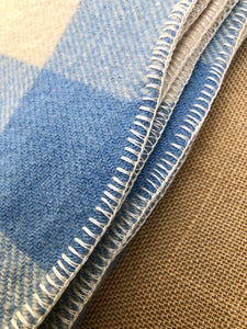 Lightweight SINGLE Wool Blanket in blue and cream check - Fresh Retro Love NZ Wool Blankets