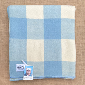 Blue & Cream Check SINGLE Vintage NZ Wool Blanket