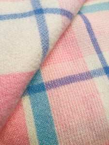 Pastel Pastel Pink and Blue check KING SINGLE Pure Wool Blanket. - Fresh Retro Love NZ Wool Blankets
