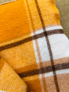 Gold Check SINGLE bright with two patch repair. Disco Fever!! - Fresh Retro Love NZ Wool Blankets