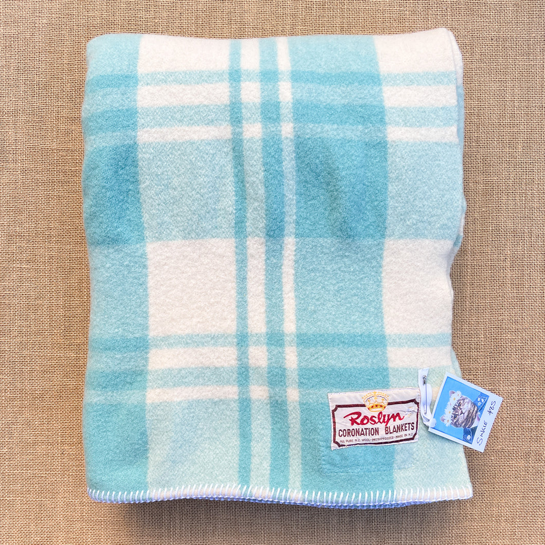 Mint & Cream Check Small SINGLE Roslyn Pure Wool Blanket