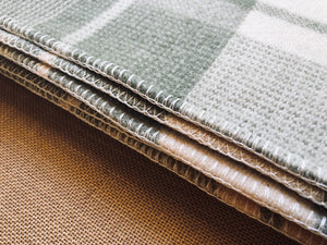 Moss Green & Cream SINGLE Pure Wool Blanket. - Fresh Retro Love NZ Wool Blankets