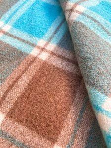Thick & Heavy Turquoise & Brown SINGLE Pure New Zealand Wool Blanket.