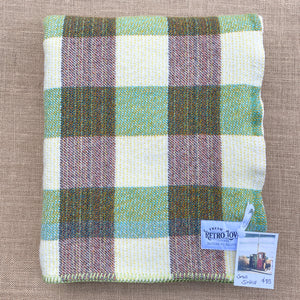 Olive, Cream & Plum SMALL SINGLE New Zealand Wool Blanket