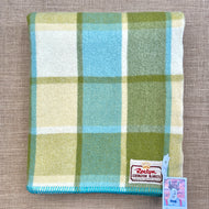Olive and Turquoise Check Roslyn SINGLE New Zealand Wool Blanket