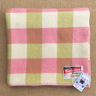 Pretty Olive, Pink and Cream Large THROW New Zealand Wool Blanket