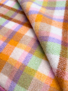 Thick Multi-colour Check KING SINGLE Pure New Zealand Wool Blanket.