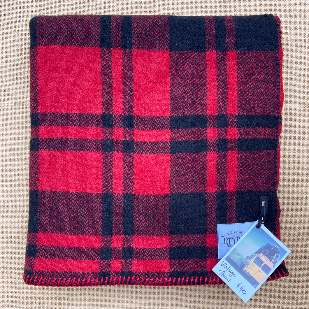 Vintage Red & Blanket KNEE/THROW New Zealand Wool Blanket