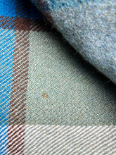 Load image into Gallery viewer, Deep Sea Turquoise &amp; Sage TRAVEL RUG -  New Zealand Wool Blanket - Fresh Retro Love NZ Wool Blankets
