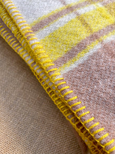 Super Soft Lemon & Taupe SINGLE New Zealand Wool Blanket